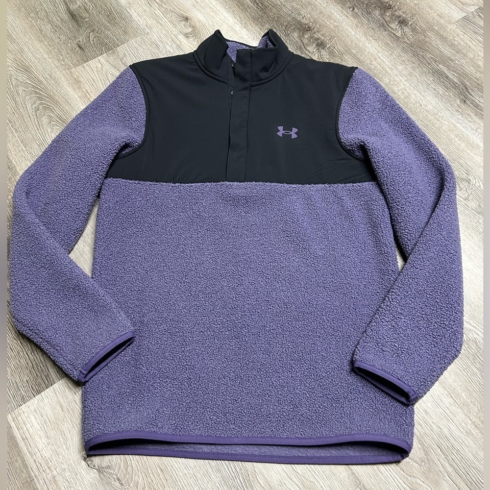 Under Armour Mens Sweater Fleece Pile Golf Sweater Halo Purple/Blue Small NEW